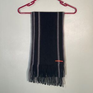 Hawke & Co Men's Winter Knit Scarf Black Grey Stripe Fridge Edge